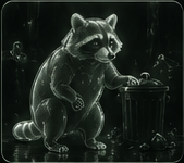 RaccoonPons beside a trash can