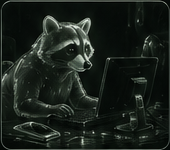 RaccoonPons trading at a laptop